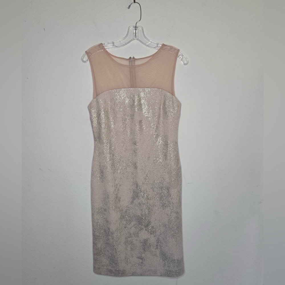 Vince Camuto Nude Illusion Mesh Metallic Sheath Dress Size 6 Cocktail